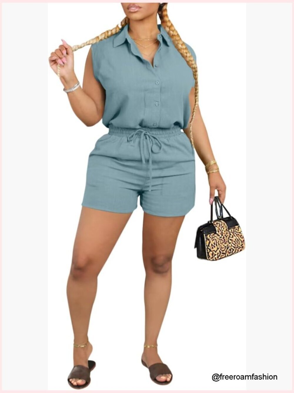 Sleeveless Button Down Shirt & Shorts Set 2 Piece Lounge Tracksuits Summer